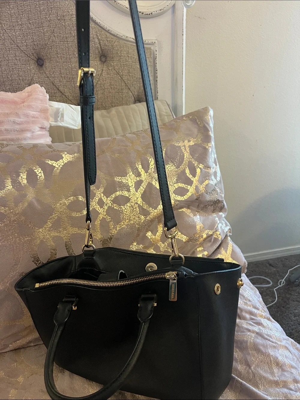 Michael Kors Black Satchel with Gold Hardware